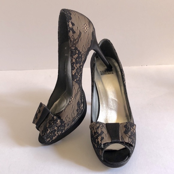 Stuart Weitzman Shoes - Stuart Weitzman Satin & Lace Peep Toe Pumps